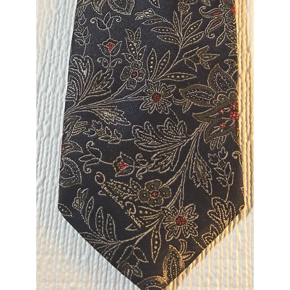 Vtg Oscar de la Renta Silk Tie Blue Gold Paisley 57